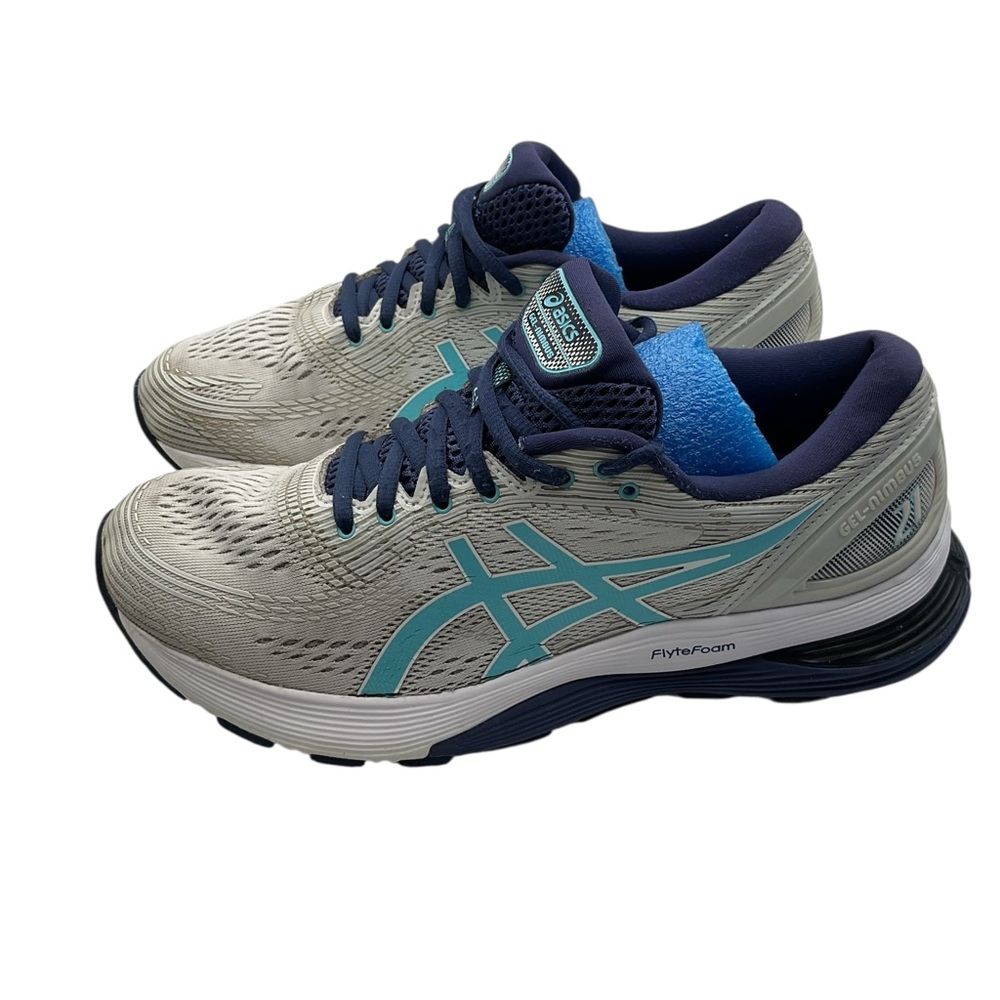 ASICS gel -nimbus 21 Gray and Blue Athletic Shoes with Cushioned Midsole size 10